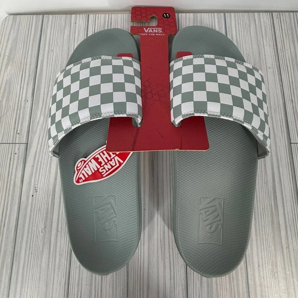 Vans La Costa Checkers Slide-On Sandals Sage Gray White board Mens Size 11 New